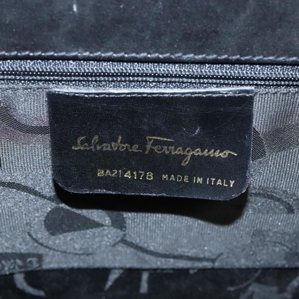 Salvatore Ferragamo Vala Hand Bag Leather 2way Black Gold Auth gh088 - Picture 12 of 16